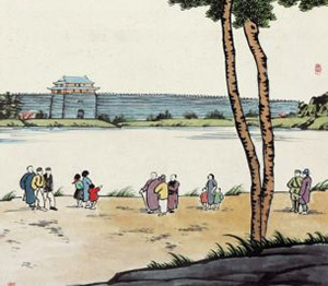 书画图文-书画作品赏析--丰子恺《踏春图》