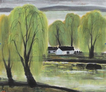 书画图文-林风眠彩墨风景画的典型力作《村庄》赏析 书画图文-林风眠彩墨风景画的典型力作《村庄》赏析